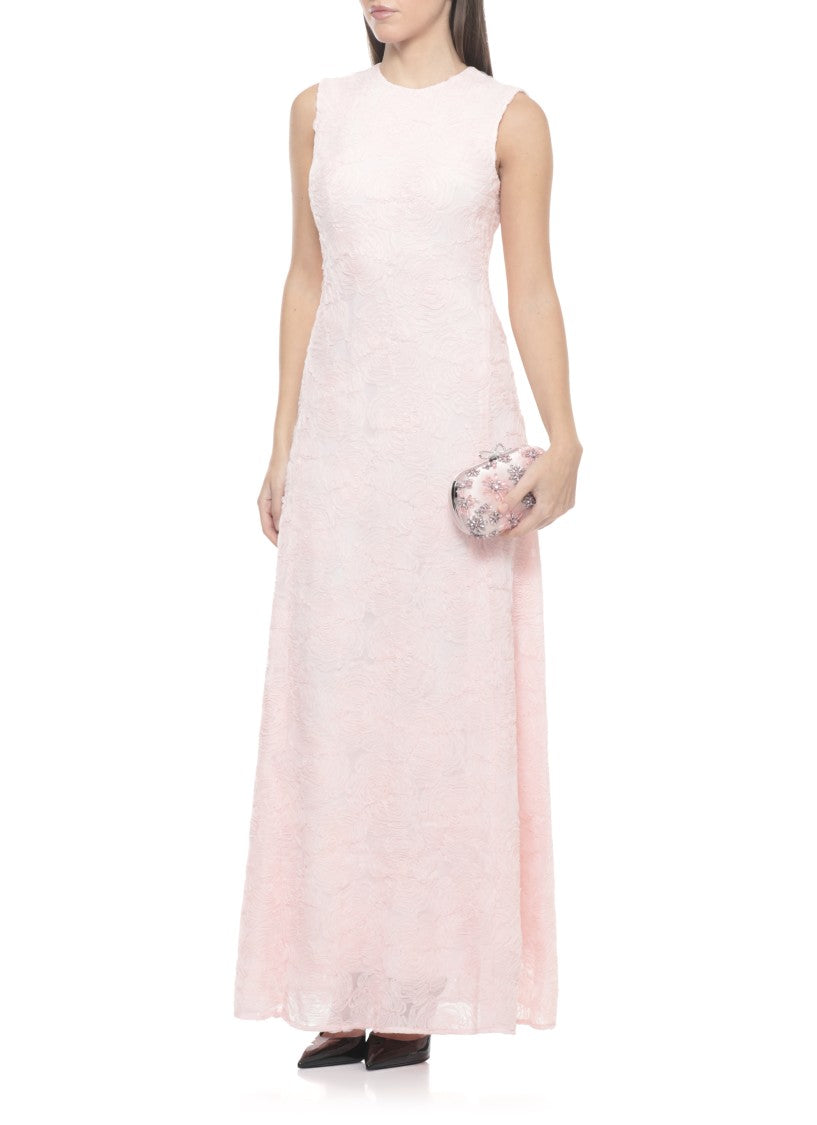 Rotate Floral Tulle Maxi Dress With Round Neckline And Rear Zip
