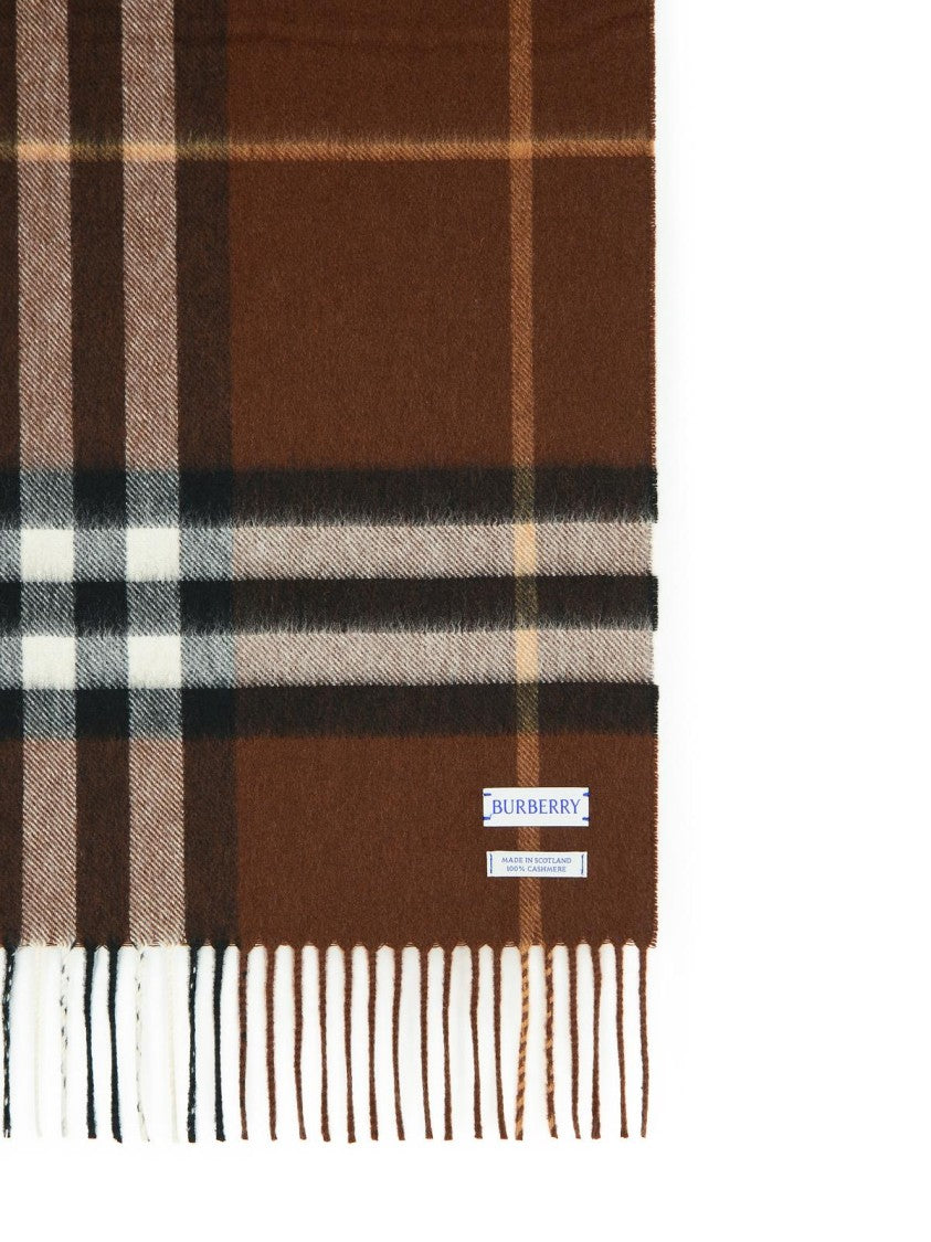Burberry 'Mu Giant Check' Brown Cashmere Scarf