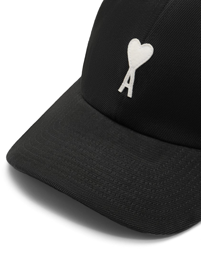 Ami Paris Black Baseball Cap With Embroidered Heart Emblem