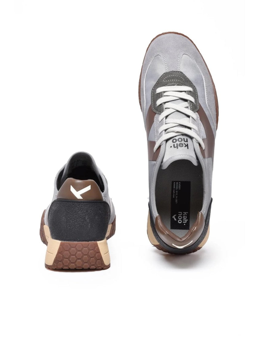 Keh-Noo Grey-Brown Leather Patchwork Sneakers