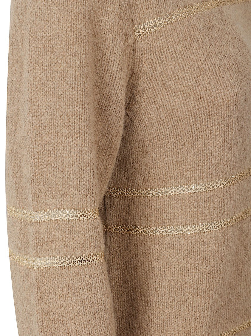 Fabiana Filippi Knit Sweater With Horizontal Metallic Stripes And Fitted Finish