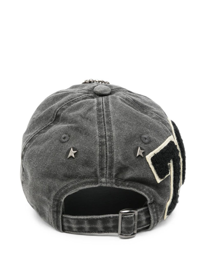 Golden Goose Embellished Black Cap With Distressed Finish
