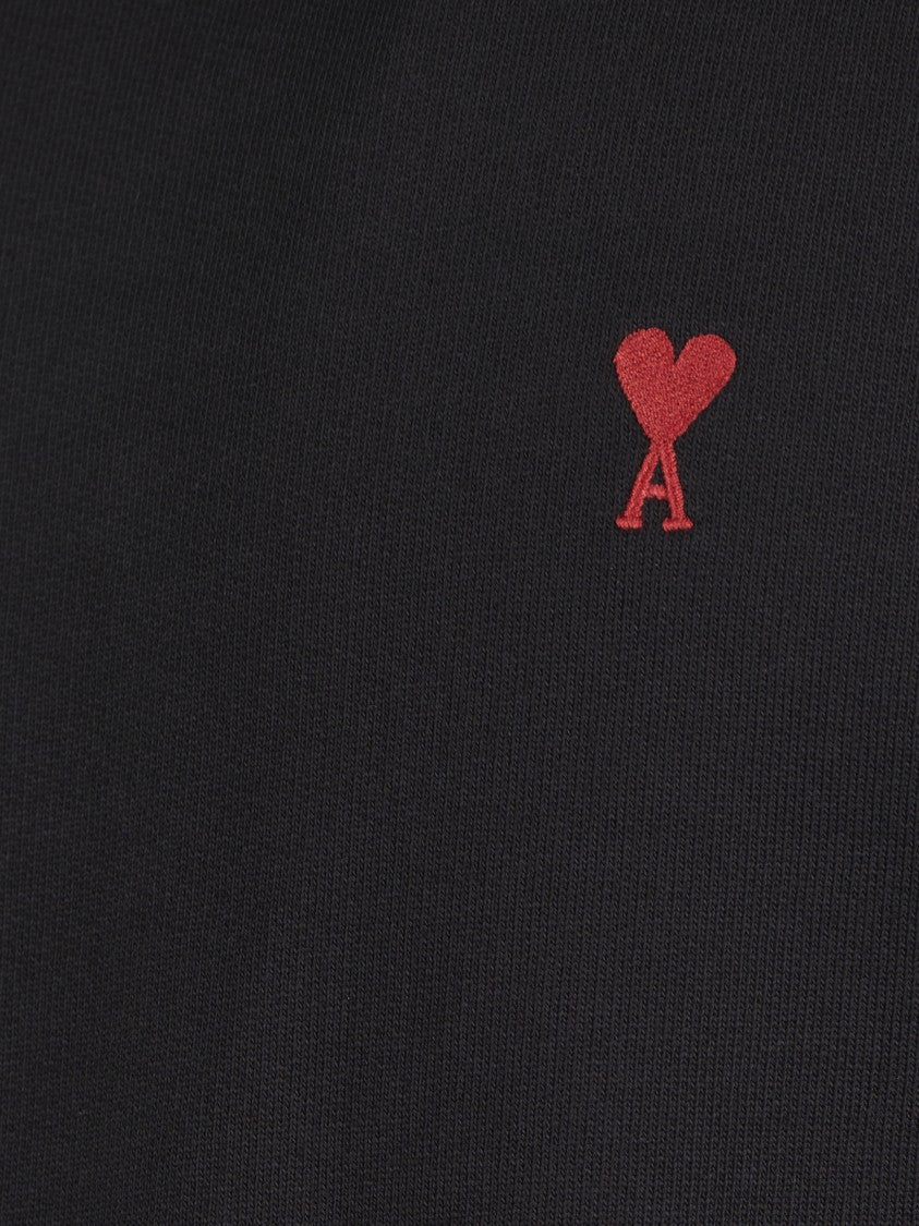 Ami Crew Neck Black Sweater With Heart Logo Detail