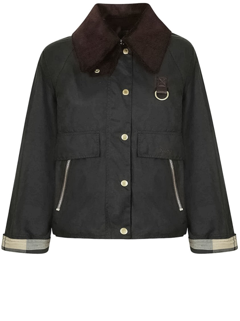 Barbour Army Green Waxed Cotton Corduroy Collar Jacket