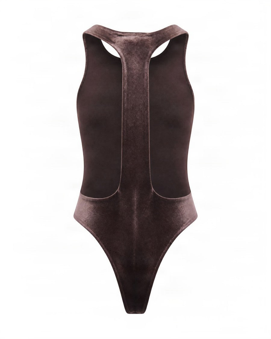 The Andamane Brown Fitted Racerback Sleeveless Bodysuit