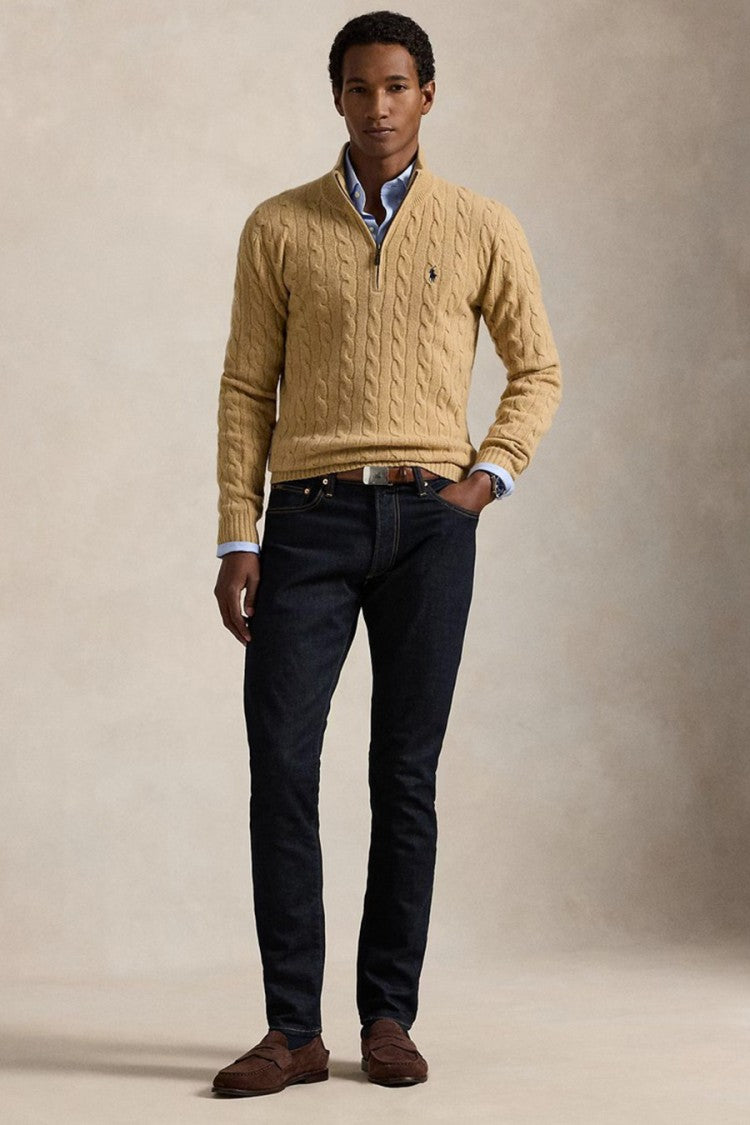 Polo Ralph Lauren Camel Cable-Knit Quarter-Zip Sweater