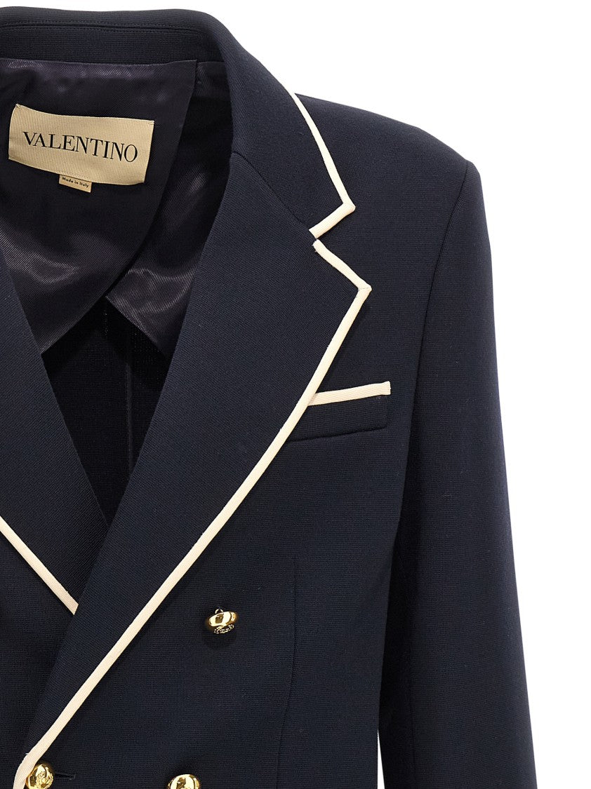 Valentino Garavani Double-Breasted Wool Blazer With Contrast Piping