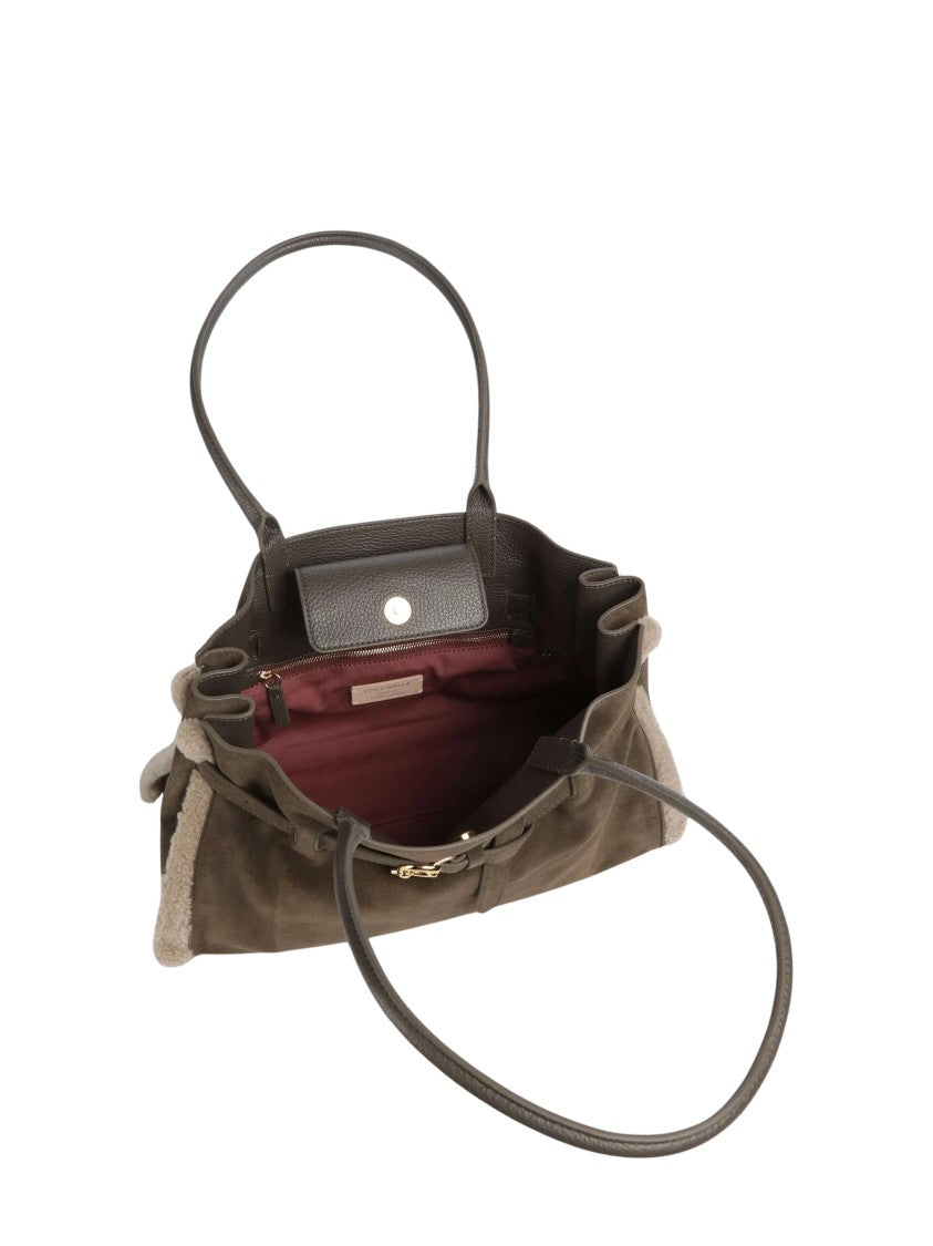 Coccinelle Rectangular Soft Suede Tote Bag With Gold-Tone Buckle