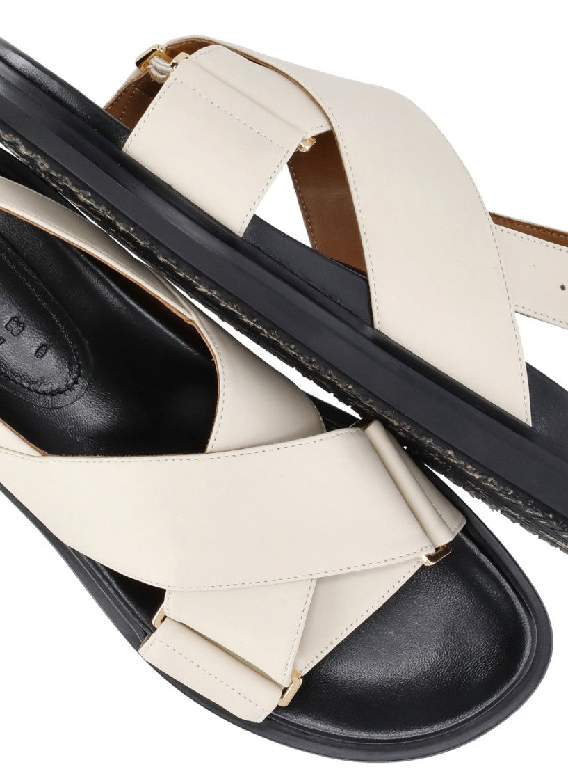 Marni Ivory Smooth Leather Sandals With Rear Belt