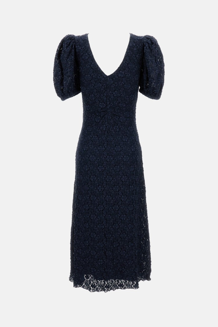 Rotate Birger Christensen Long Puff-Sleeve Dress In Lined Cotton Blend