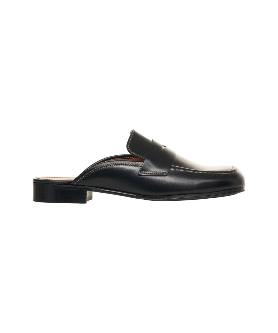 Billi Bi Square Toe Black Leather Slip-In Loafers