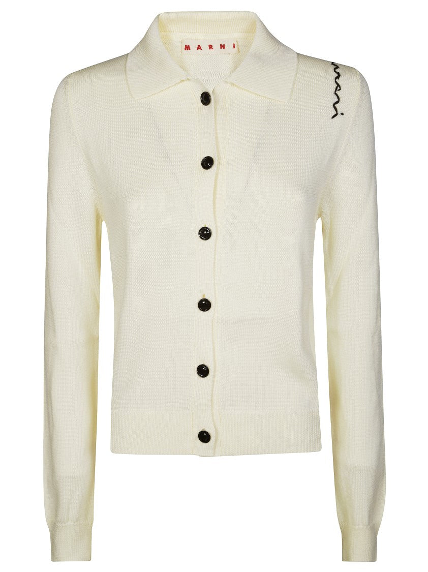 Marni Textured Button-Up Cardigan With Embroidered Detail