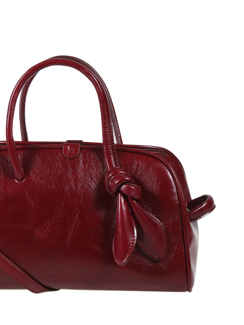 Jacquemus Elongated Burgundy Leather Bag With Knot Detail