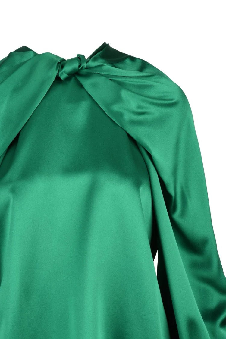 Max Mara Green Key Puff Sleeve Silk Blouse