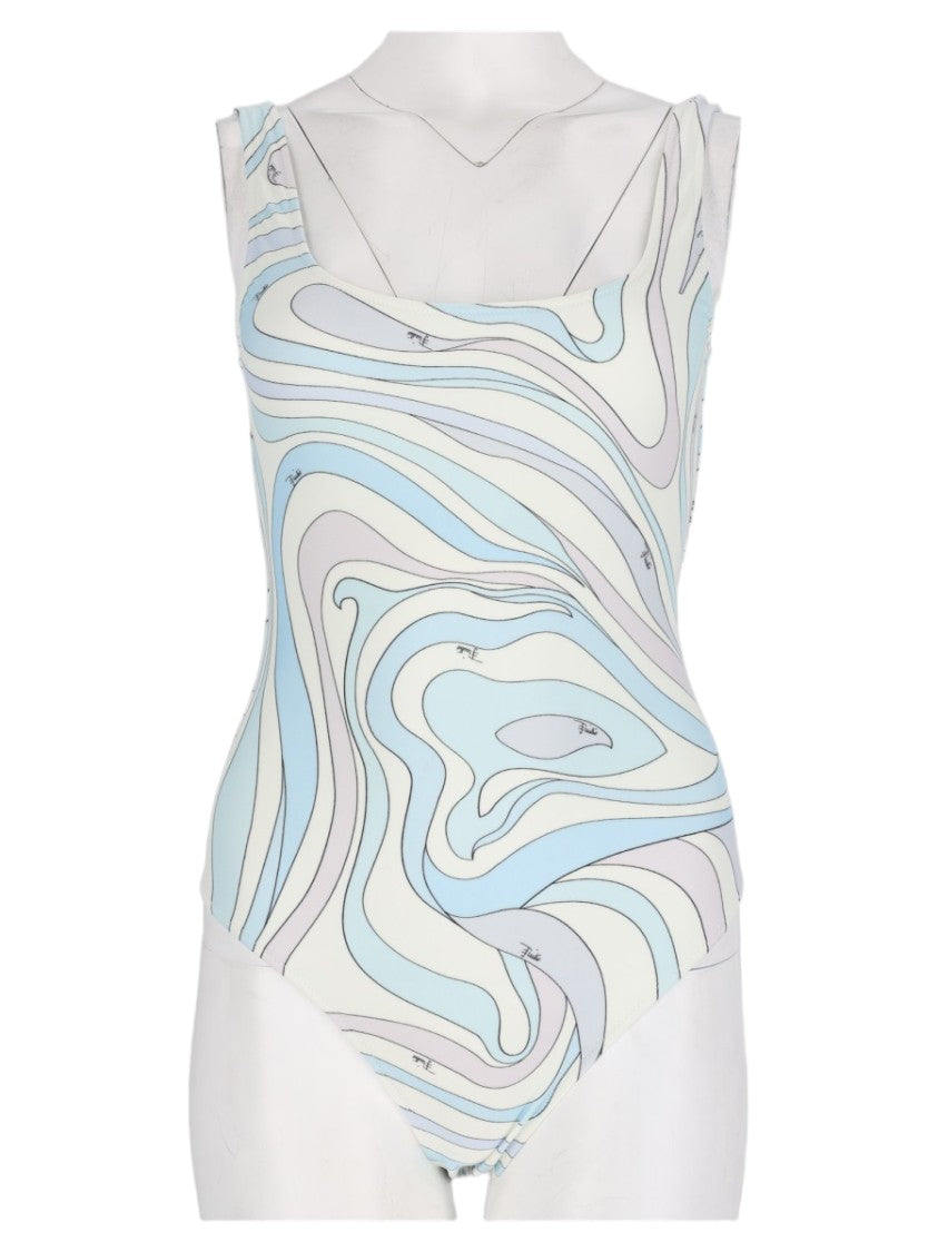 Pucci Baby Blue Abstract Open-Back One-Piece Swimsuit