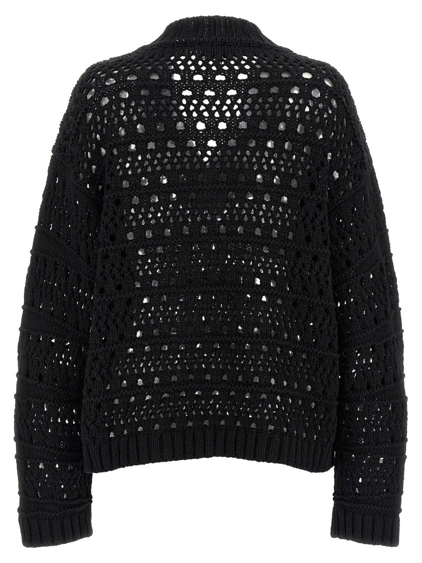 Ganni Black Crochet V-Neck' Sweater