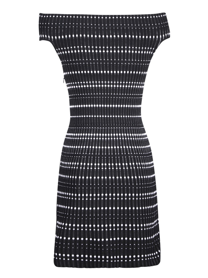 Alexander Mcqueen Black Knitted Dress With All-Over Polka Dot Motifs