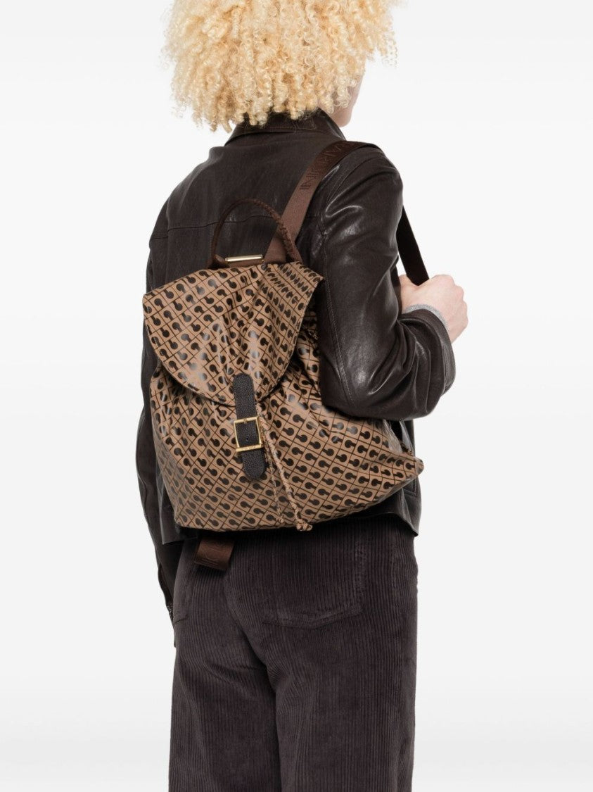 Gherardini Geometric Patterned Beige Bucket Bag