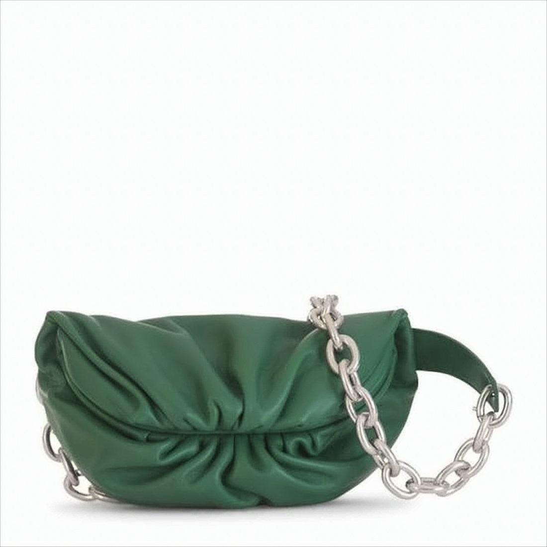 Bottega Veneta Crescent-Shaped Ruched Leather Shoulder Bag With Silver Chain Strap