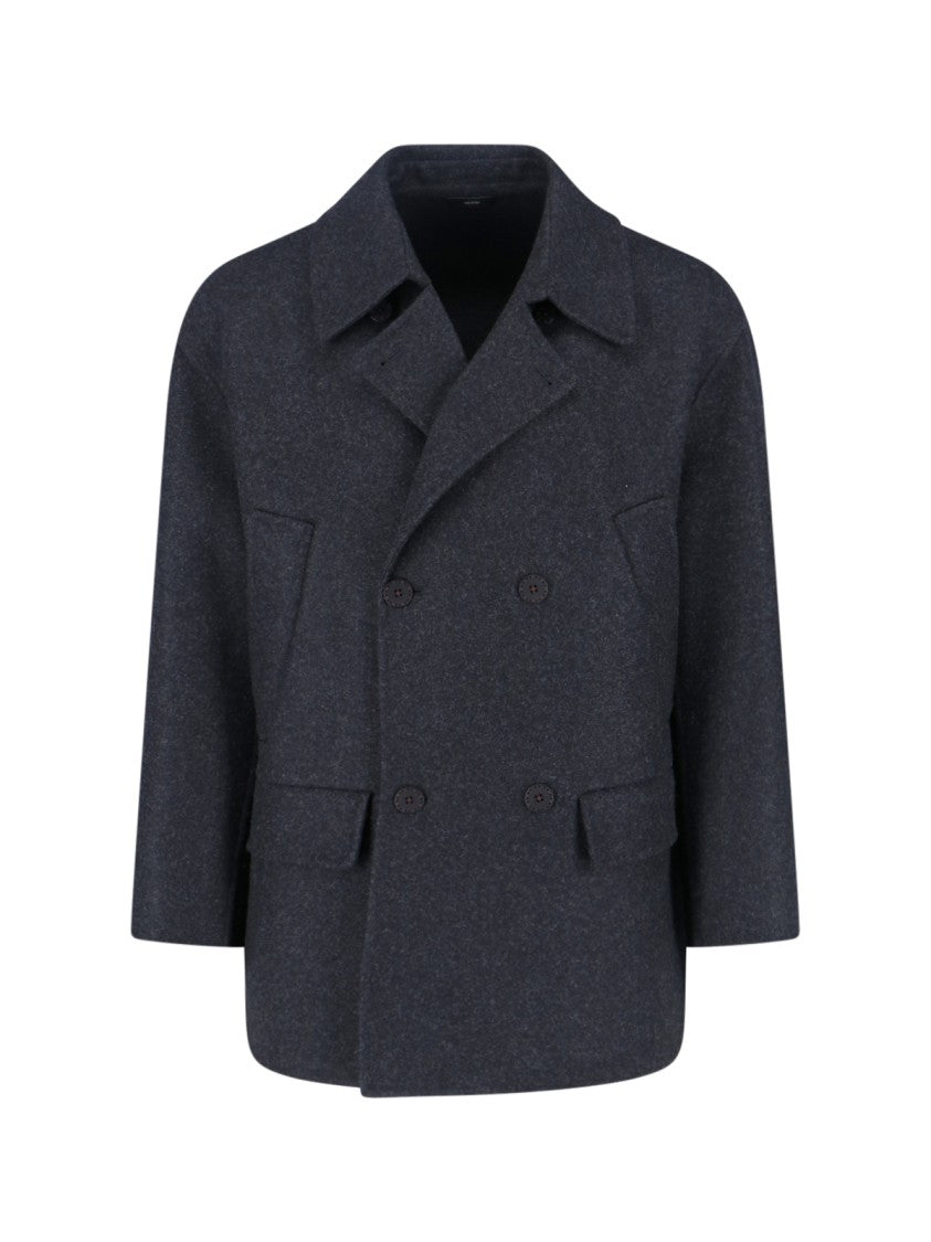 Fendi Double-Breasted Coat In Gray Virgin Wool