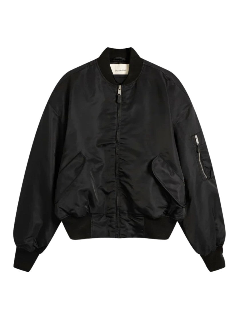 Entire Studios Puffy Black Bomber Jacket With Oversized Silhouette And Zippered Pockets
