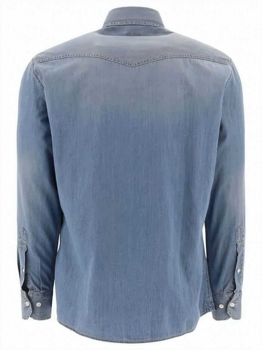Brunello Cucinelli Ultralight Denim Long-Sleeve Shirt With Classic Collar