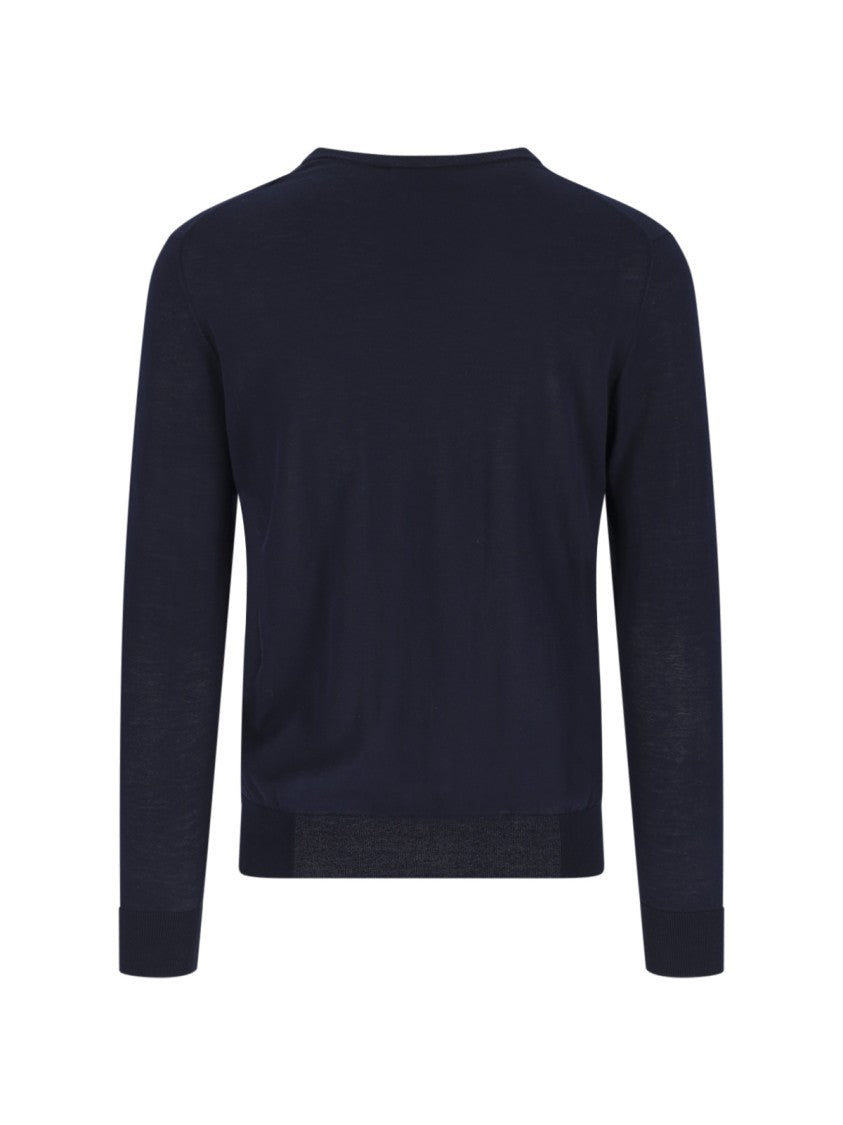 Ballantyne Blue V-Neck Ribbed Cotton Knit Sweater