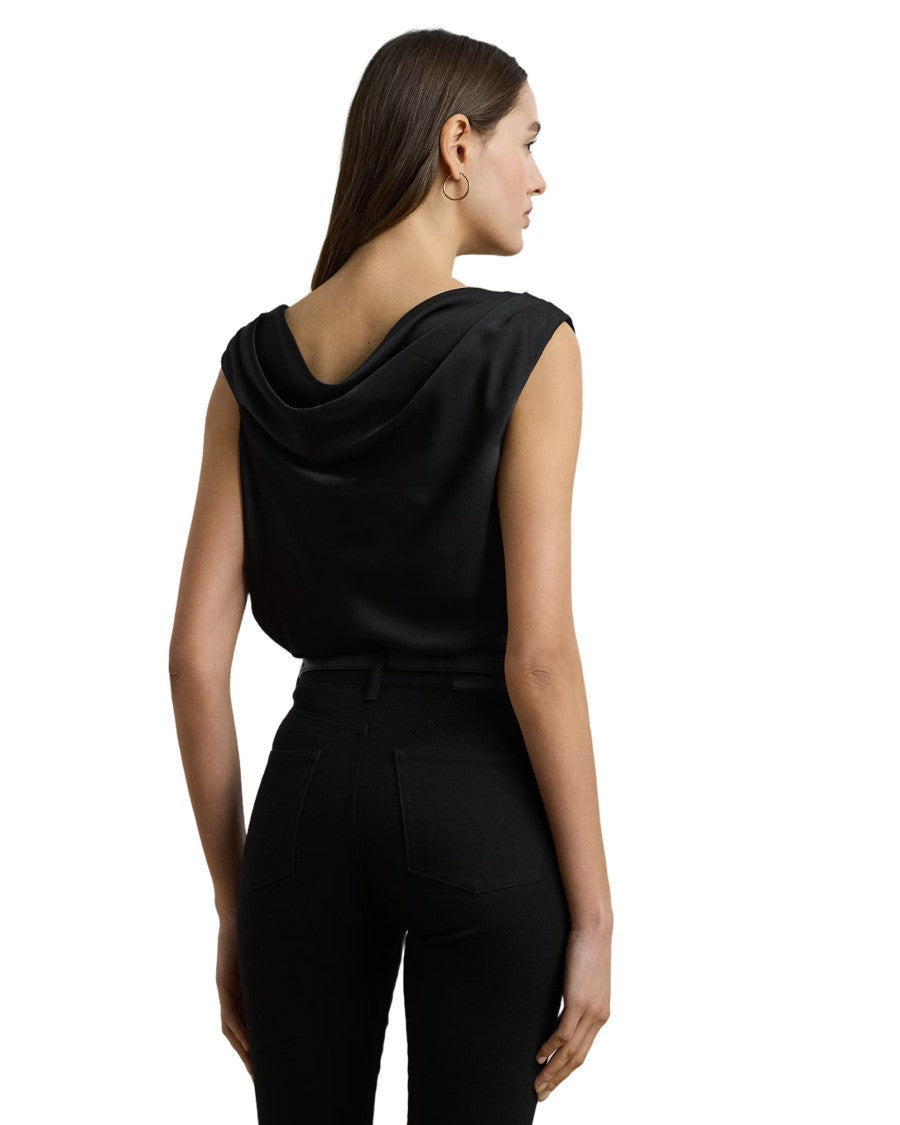 Lauren Ralph Lauren Draped Black Blouse With Cowl Neck