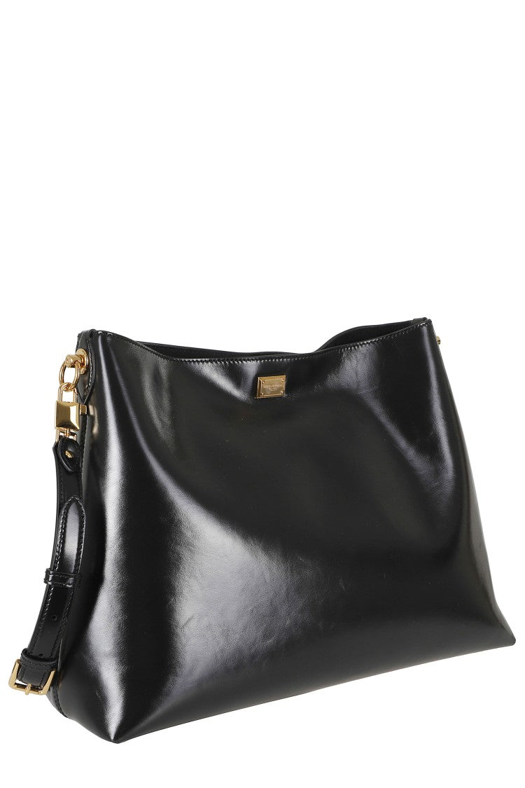 Dolce & Gabbana Black Vit Tumbled Tuck-In Leather Handbag