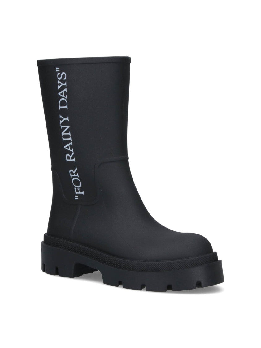Off-White Mid-Calf Black Ankle Boots With Sole