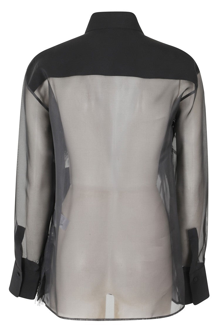 Antonelli Black Feather Sheer Silk Blouse