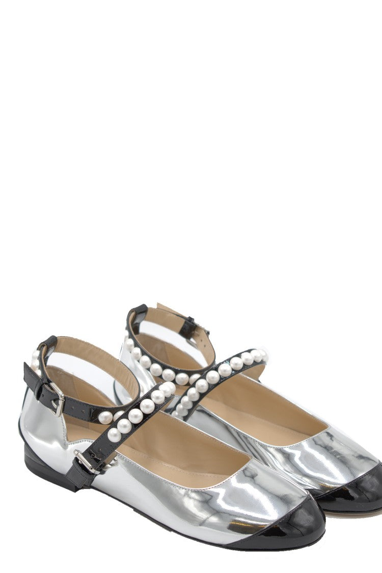Mach & Mach Silver Leather Flats