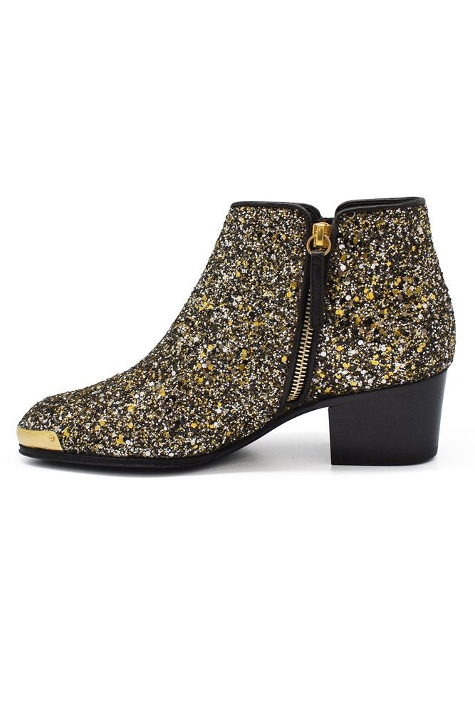 Giuseppe Zanotti Pointed-Toe Ankle Boots With Gold Glitter Paillettes