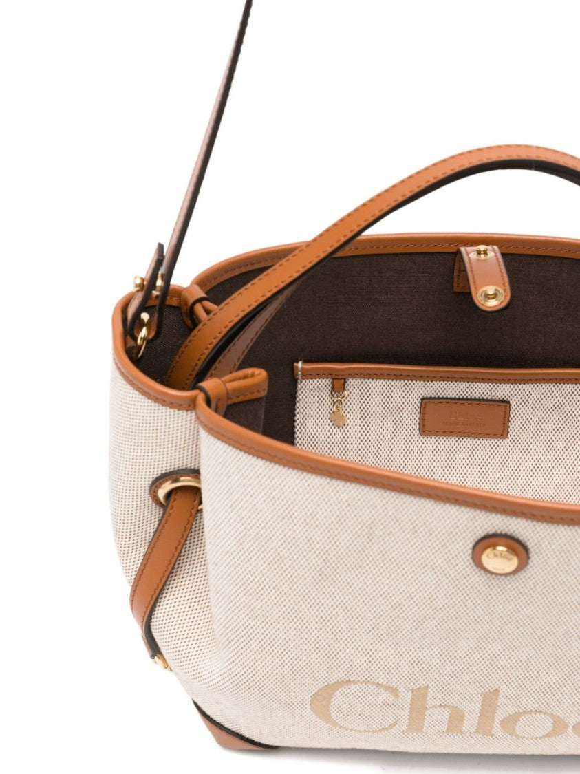 Chloé Textured Medium Leather-Trim Cotton Shoulder Bag