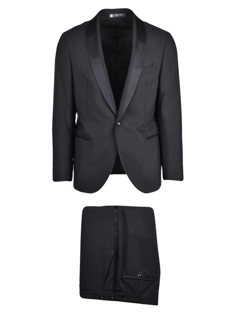 Lab 001 Black Virgin Wool-Blend Tuxedo Formal Suit