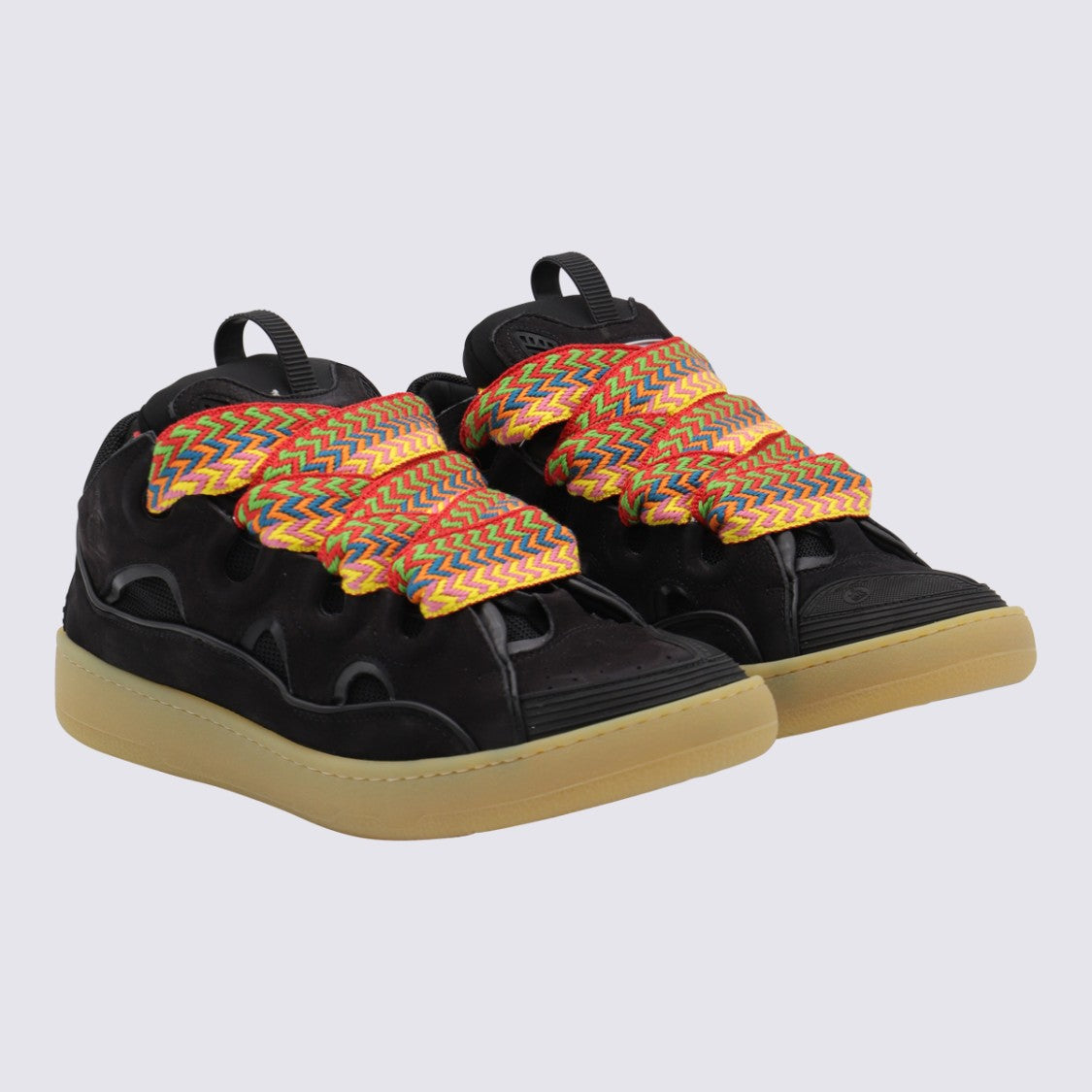Lanvin Matte Black Sneakers With Multicolored Zigzag Laces