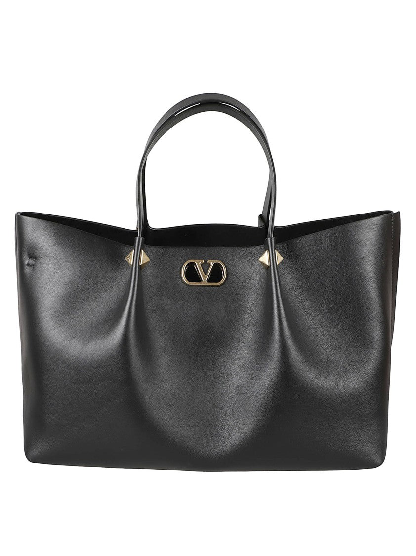 Valentino Garavani Structured Black Split Calf Leather Tote Bag