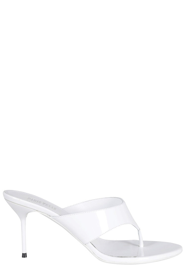Paris Texas White Lidia Thong Heel Plug Leather Mules