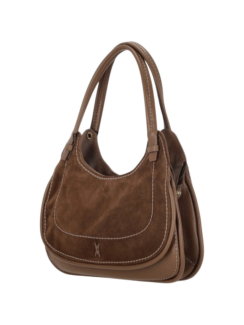 Visona` Chocolate Brown Calf Leather Shoulder Bag