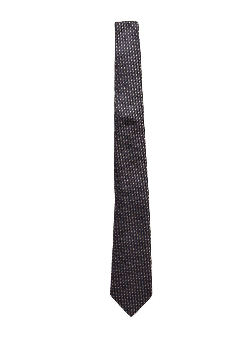 Emporio Armani Textured Slim Tie With Geometric Pattern In Blue And Gold