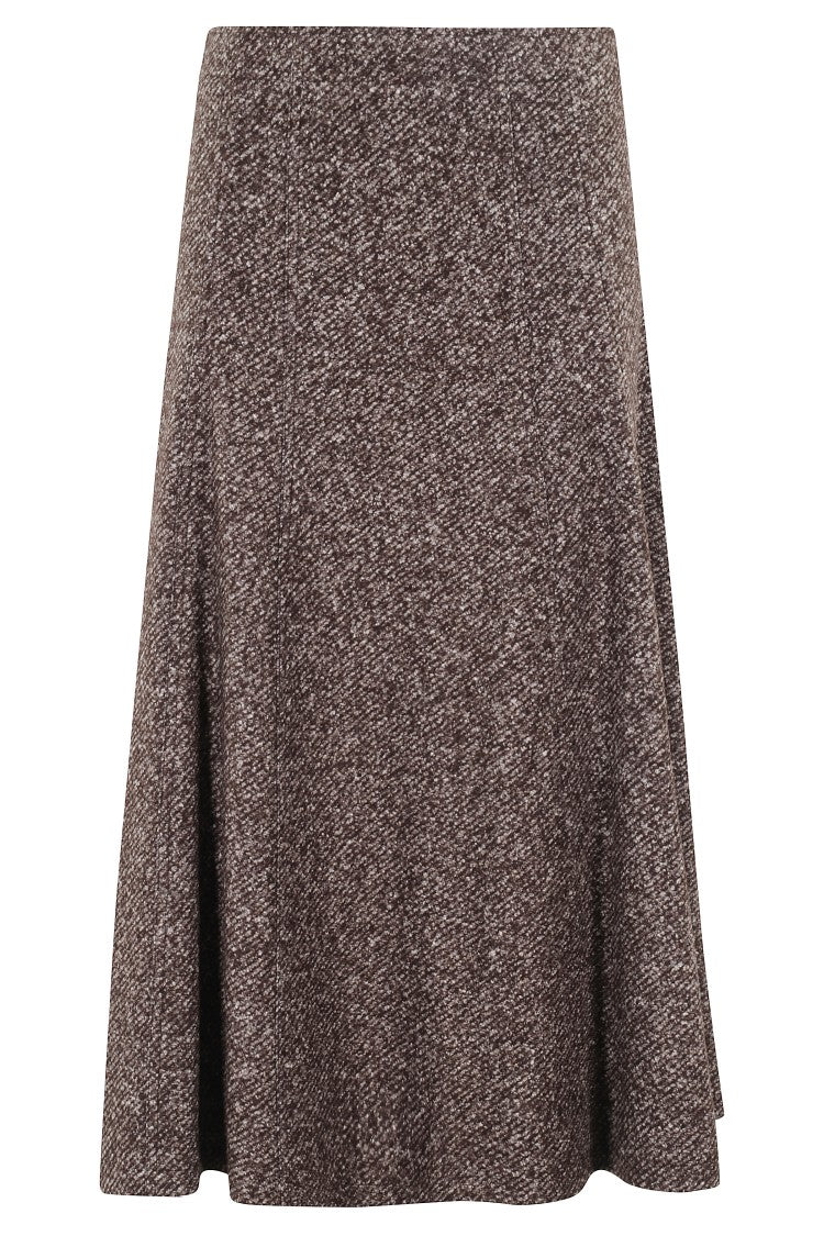 Seventy Flared Midi Skirt In Textured Dark Brown Wool