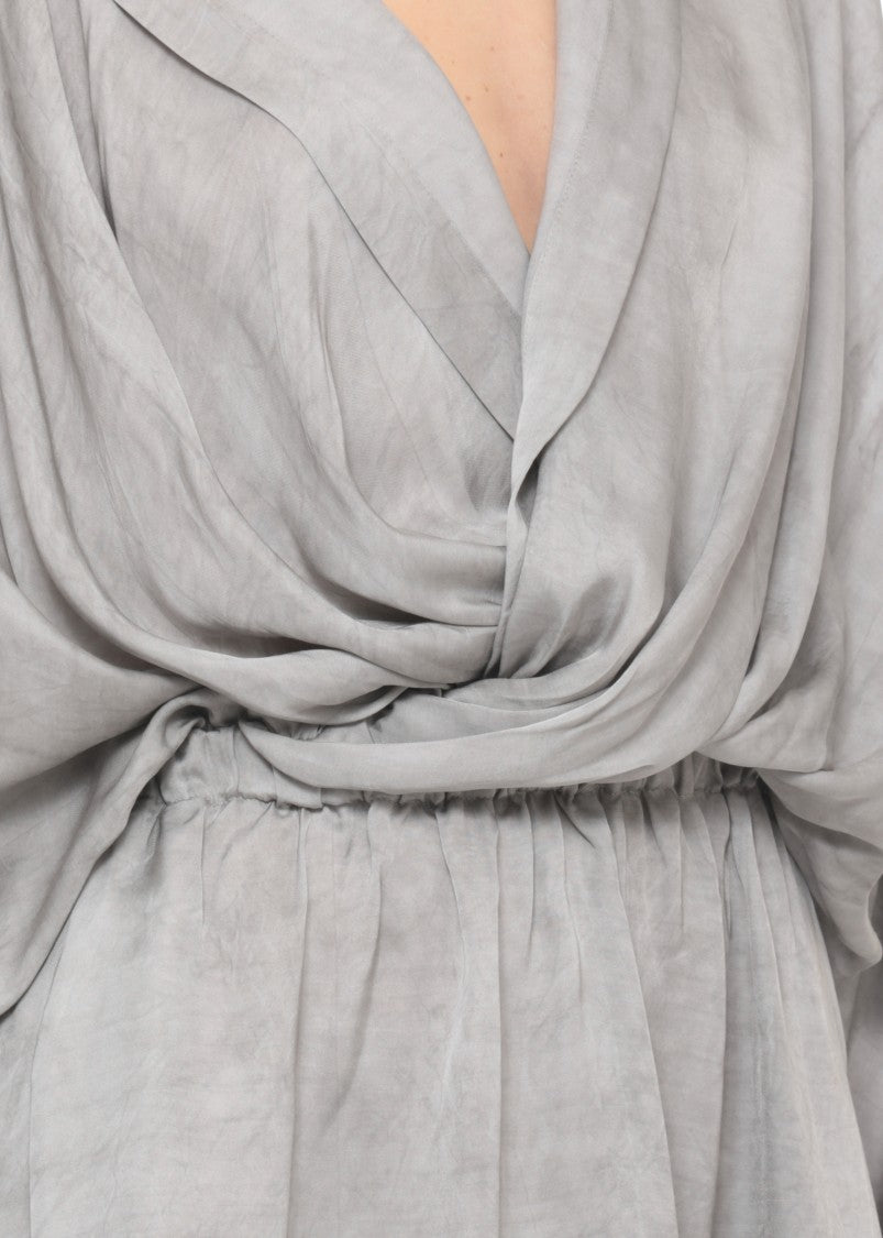 The Andamane Draped Grey Viscose Mini Dress With V-Neck And Buttoned Sleeves