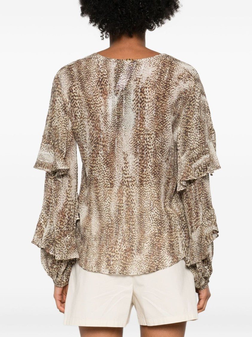 Twin-Set Animal Print Blouse With Ruffled Sleeves