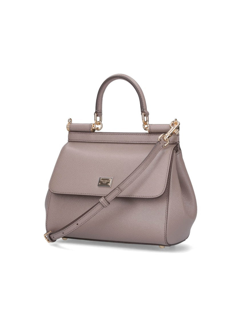 Dolce & Gabbana Medium Taupe Calf Leather Sicily Handbag With Gold Hardware