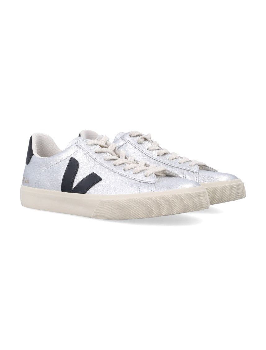 Veja Campo Silver And Black Leather Sneakers