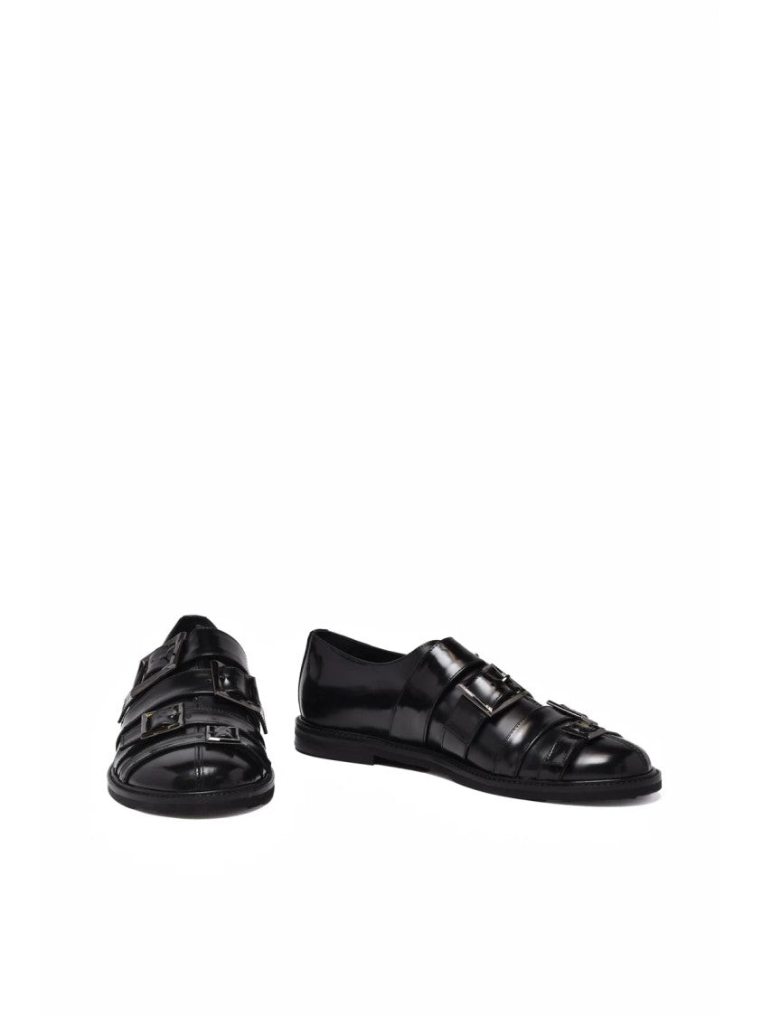Poeve Black Leather Plateau Loafers