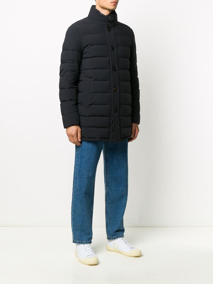 Moorer Padded Dark Blue Virgin Wool Parka With Stand-Up Collar