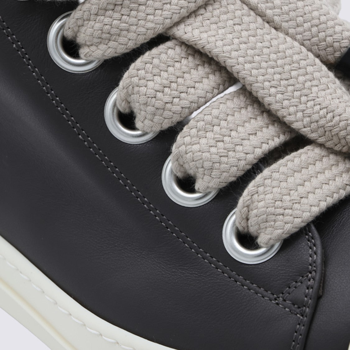 Rick Owens Chunky Black Sneakers With Bold Beige Laces