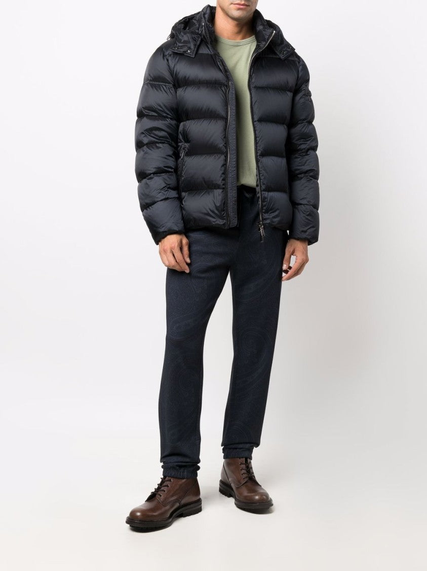 Moorer Navy Blue Padded Coat With Down-Feather Filling And Functional Pockets