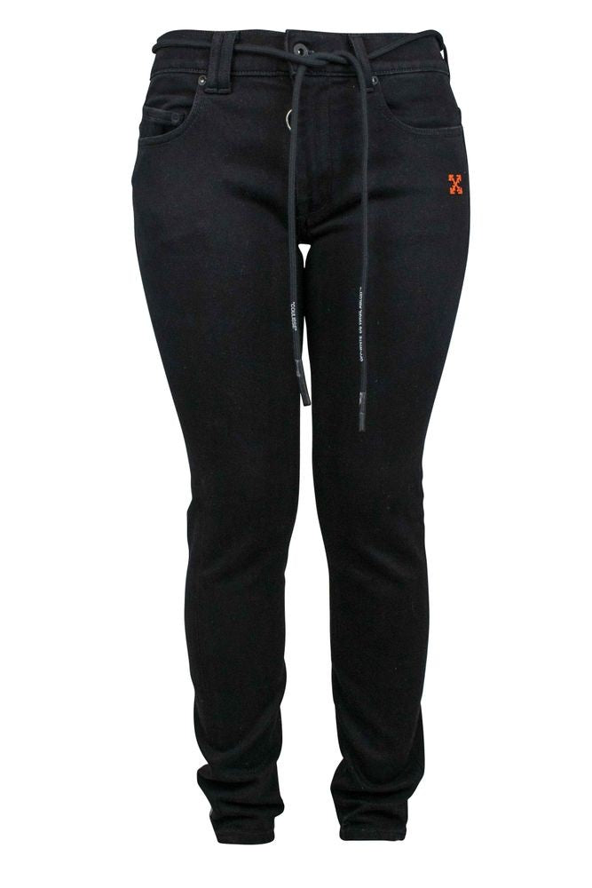 Off-White Slim-Fit Black Denim Jeans With Distinctive Stripes